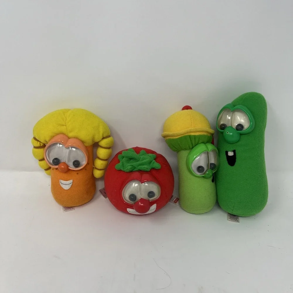 Veggie Tales Plush Googly Eyes Rattle Fisher Price Big Idea Lot (4) Bob Larry - Picture 1 of 9